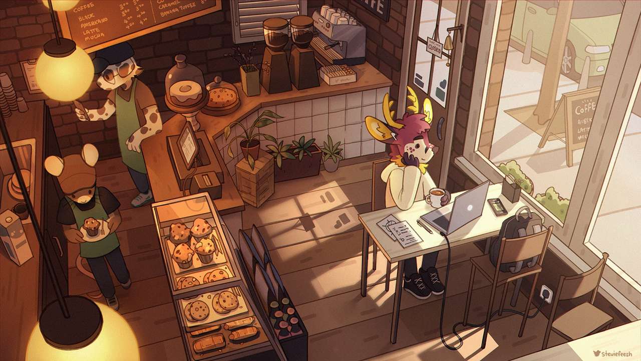 Ședința într-o cafenea puzzle online din fotografie