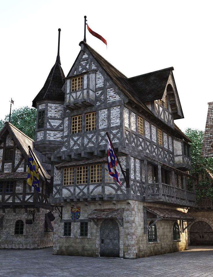 Μεσαιωνικό σπίτι Ψηφιακή ανασυγκρότηση παζλ online από φωτογραφία