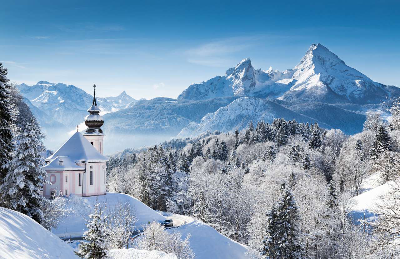 Пейзажи зимни чудеса в баварските Алпи онлайн пъзел