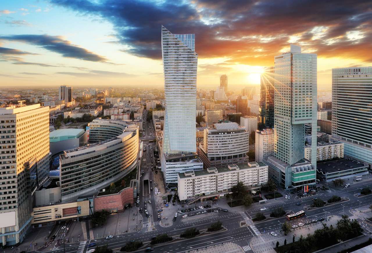 Panorama över Warszawa, Polens huvudstad, Europa Pussel online