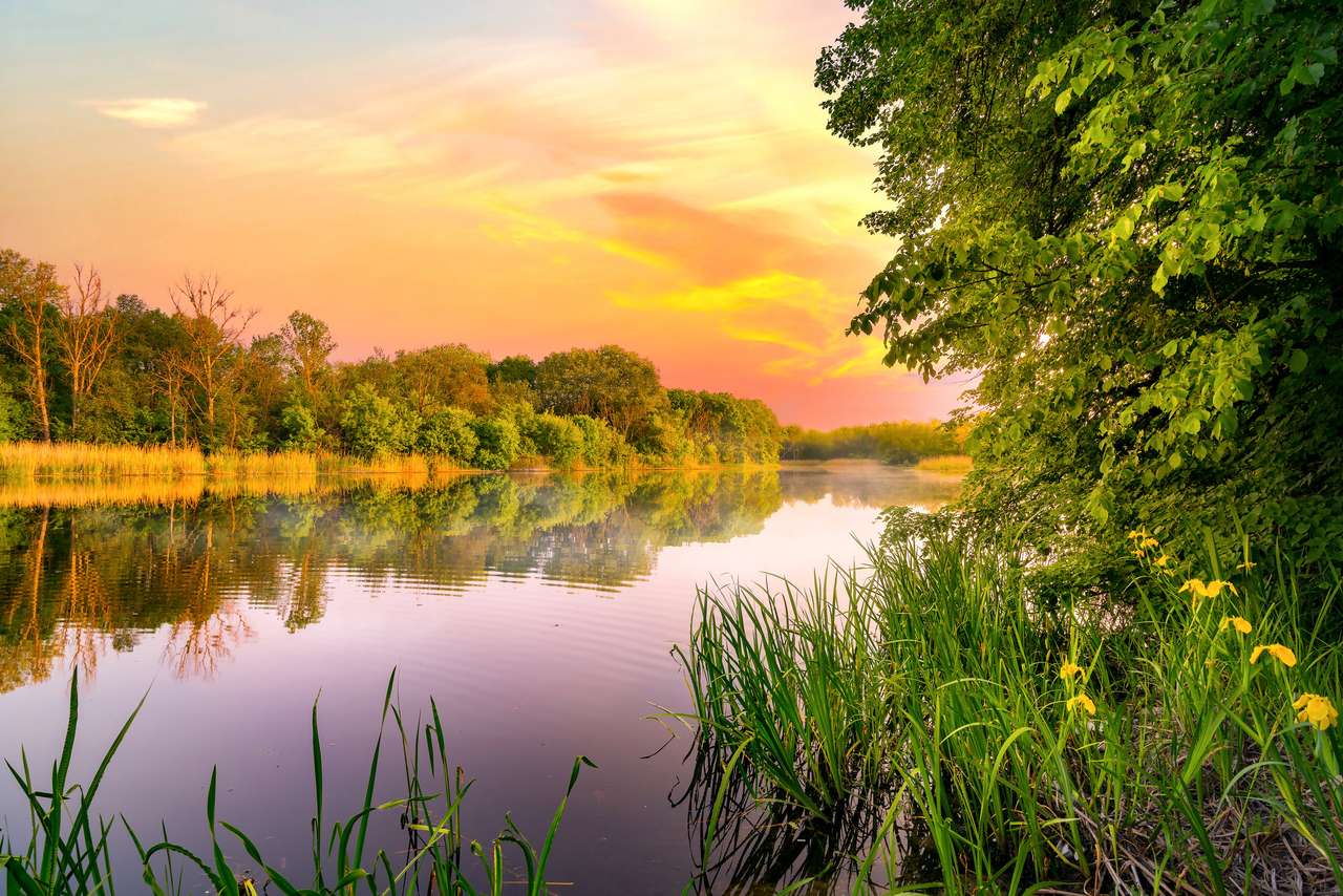 Захід сонця над річкою скласти пазл онлайн з фото
