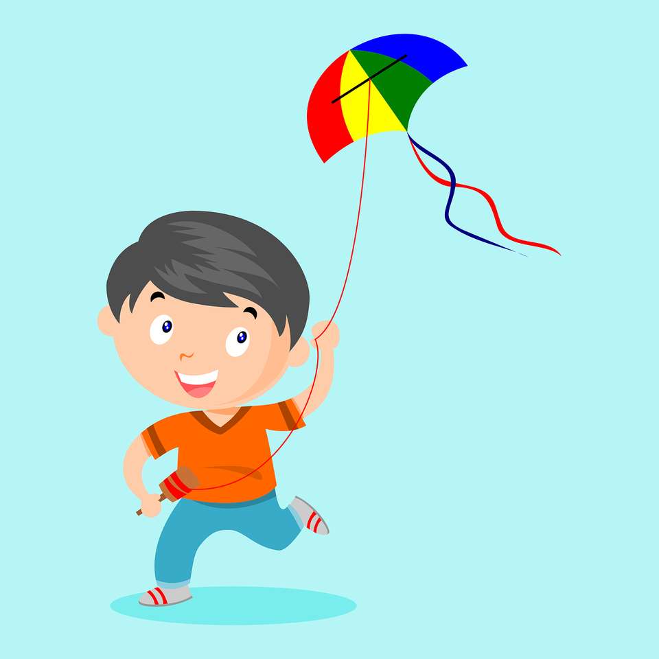 Момче летящо хвърчило онлайн пъзел от снимка