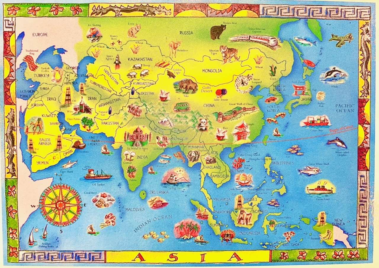 Mapa da ásia puzzle online a partir de fotografia