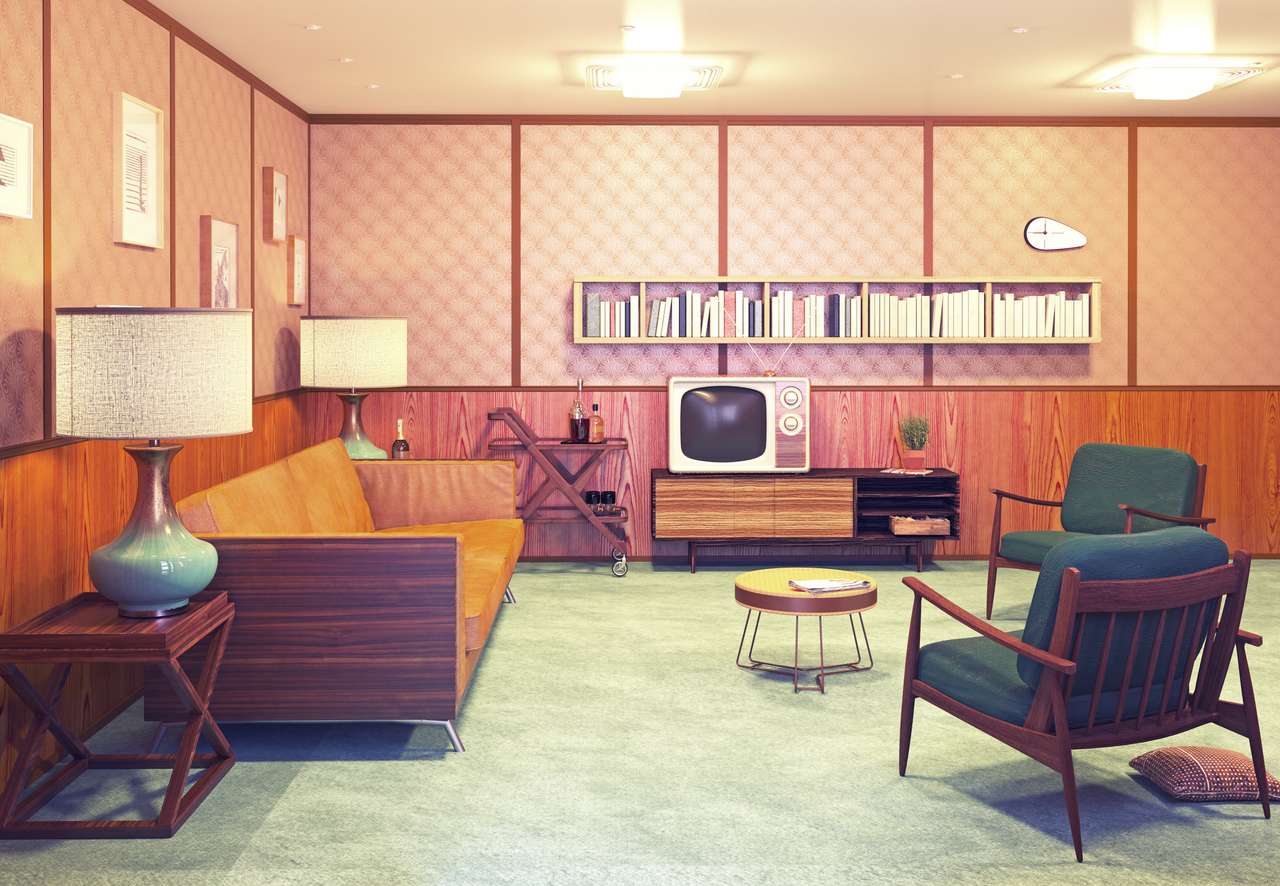 beautiful retro interior at the evening online puzzle