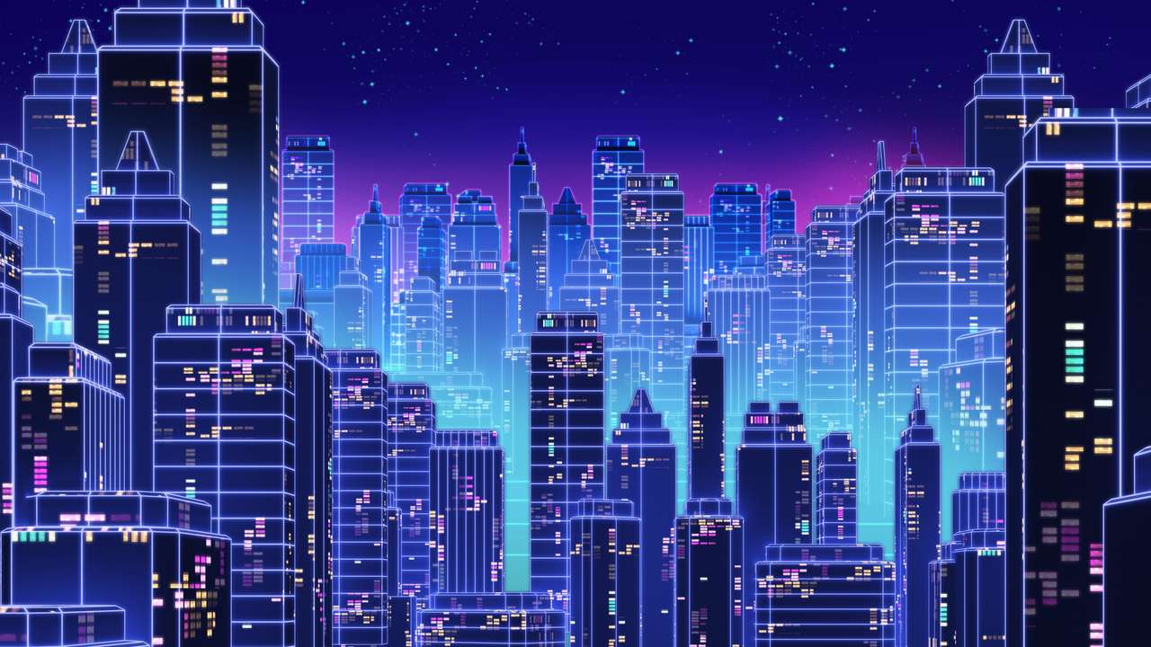 Cidade de arranha-céus retro futurista puzzle online a partir de fotografia
