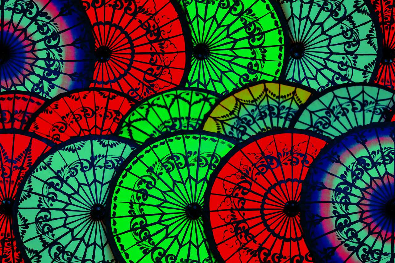 Colourful sun umbrellas puzzle online from photo