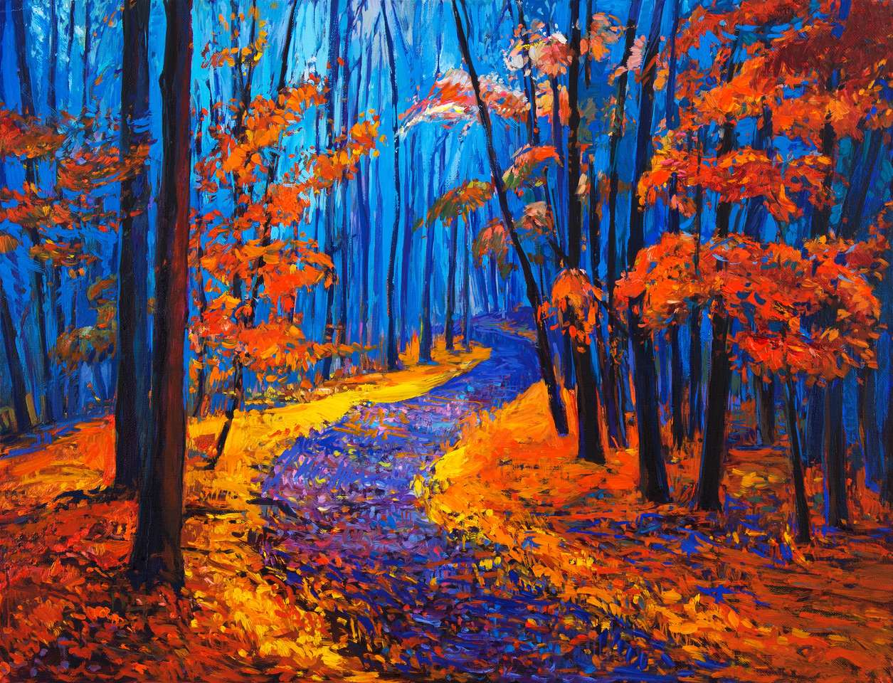 Bosque de otoño sobre lienzo puzzle online a partir de foto
