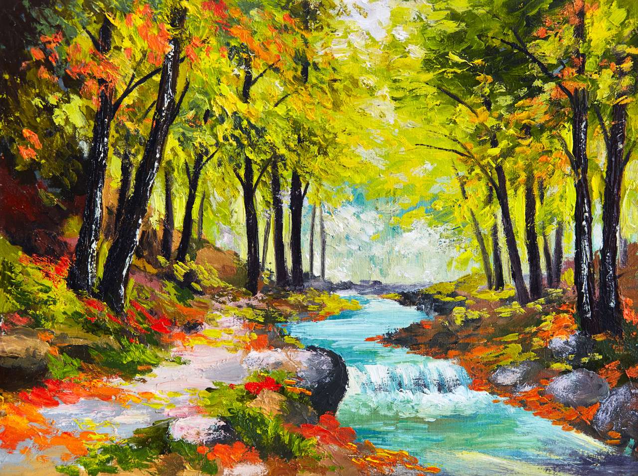 Řeka v podzimním lese puzzle online z fotografie