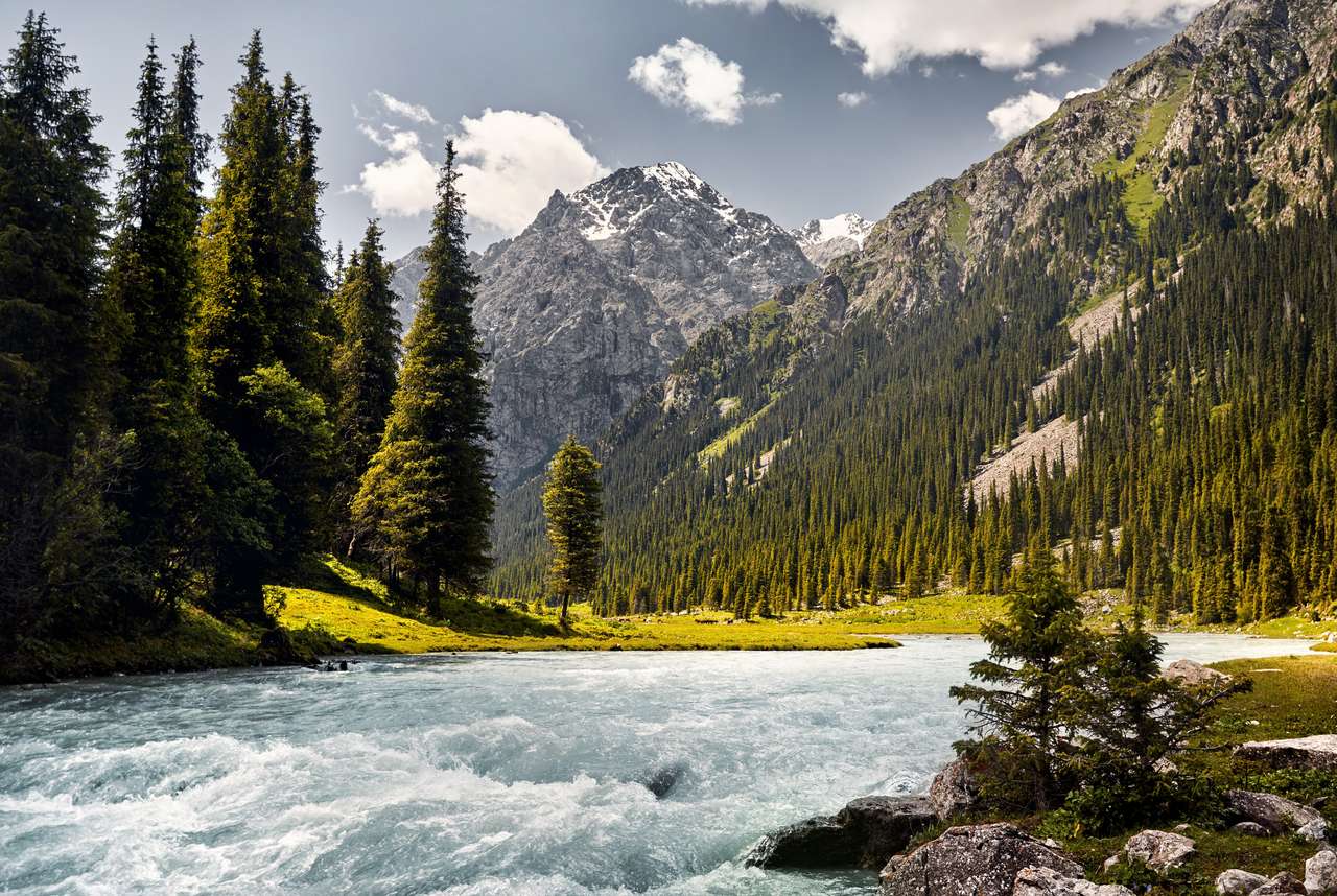 Karakol river in the mountain valley online puzzle
