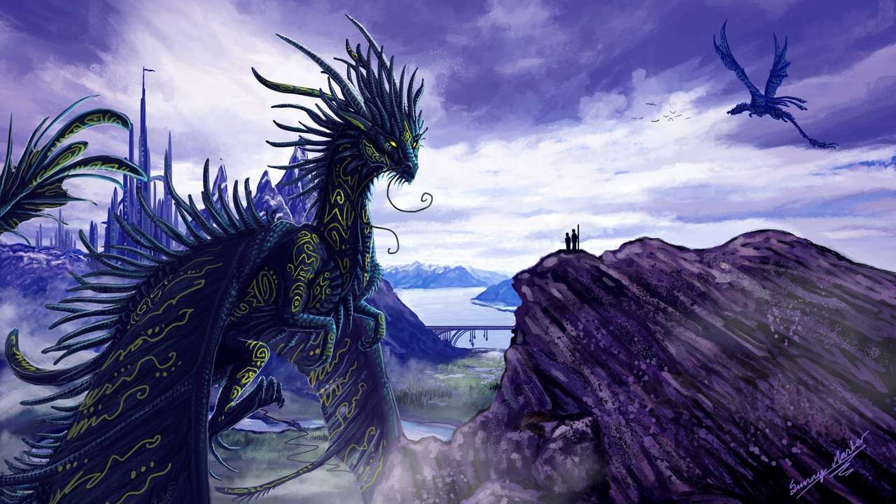 Тъмно лилава кучка дракон онлайн пъзел от снимка