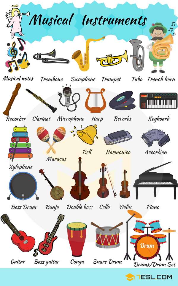 Музыкальные инструменты пазл онлайн из фото
