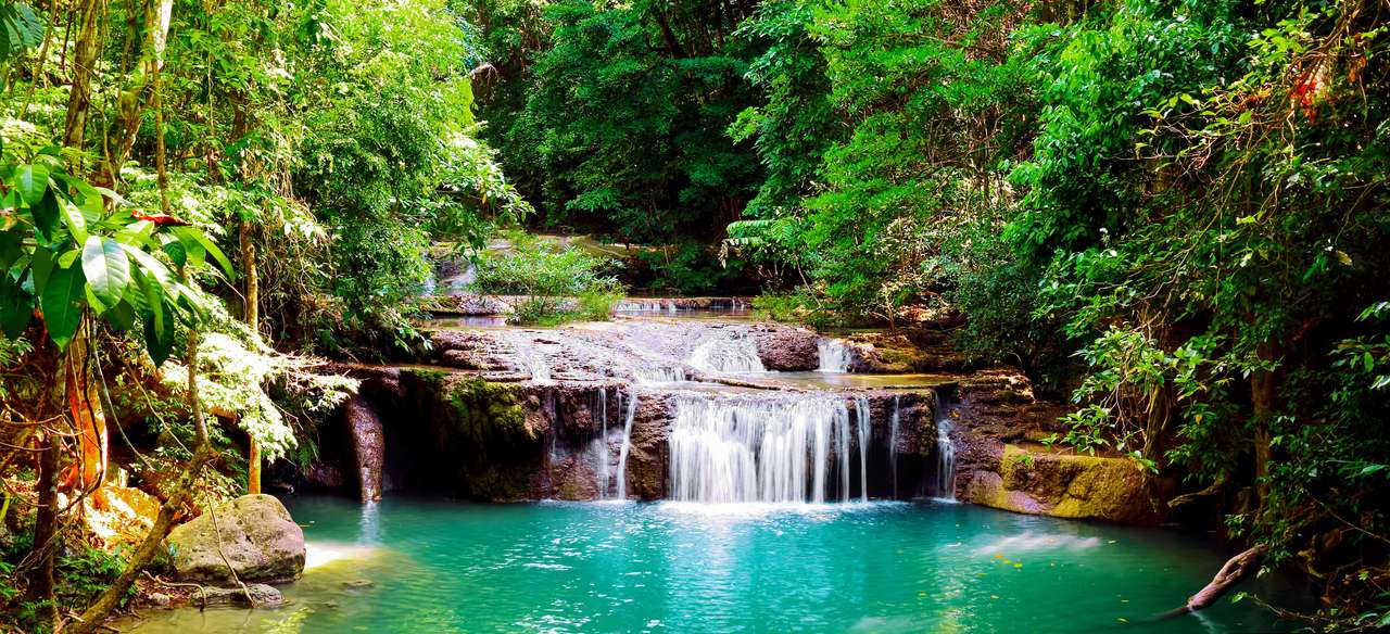 Erawan waterfall in national park, Thailand puzzle online from photo