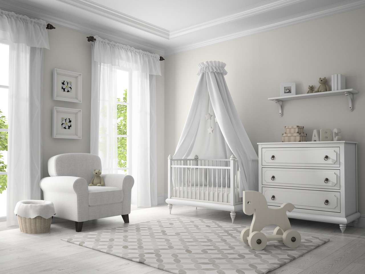 Класична дитяча кімната білого кольору скласти пазл онлайн з фото