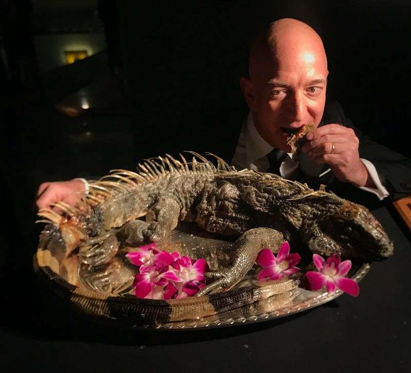 Jeff Bezos eating Mark Zuccerberg puzzle online from photo