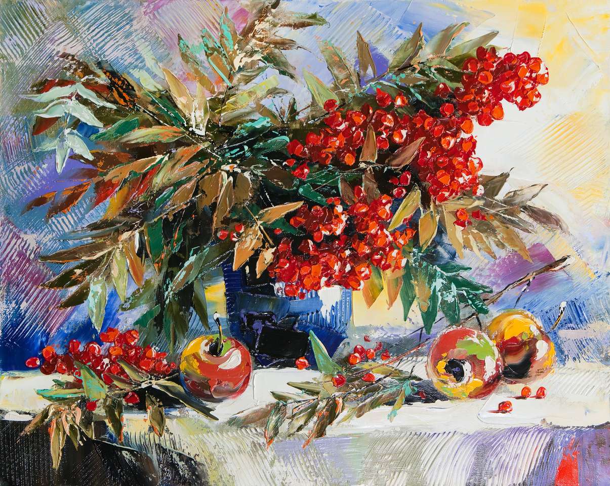 Still-life with a mountain ash and apples puzzle online from photo