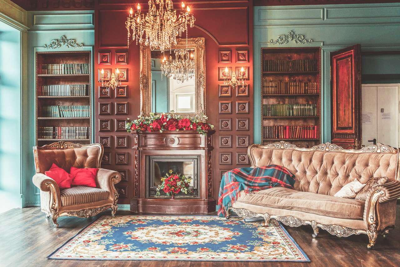 Interior clássico luxuoso da biblioteca doméstica puzzle online