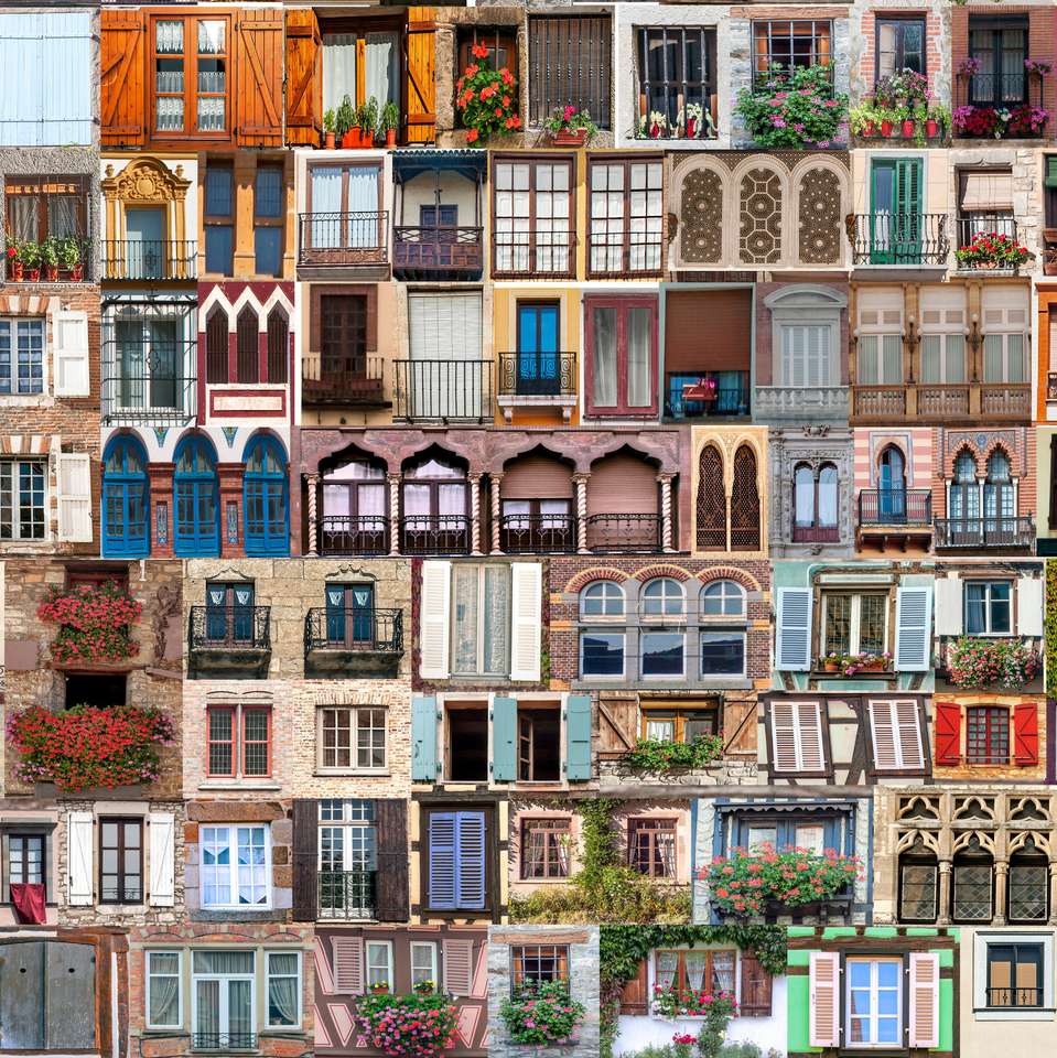 Composition of several windows of the world puzzle online from photo