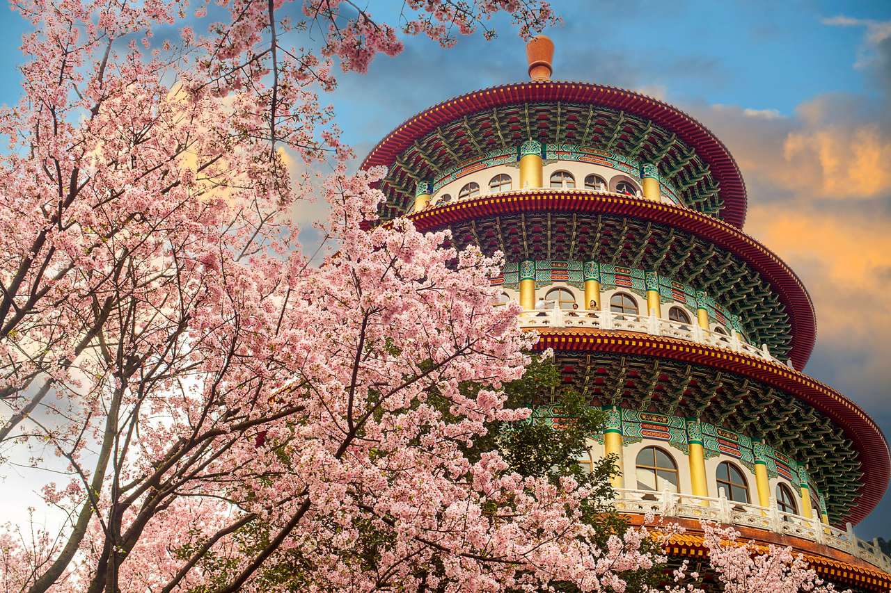 Цветение сакуры в храме Тяньюань онлайн-пазл