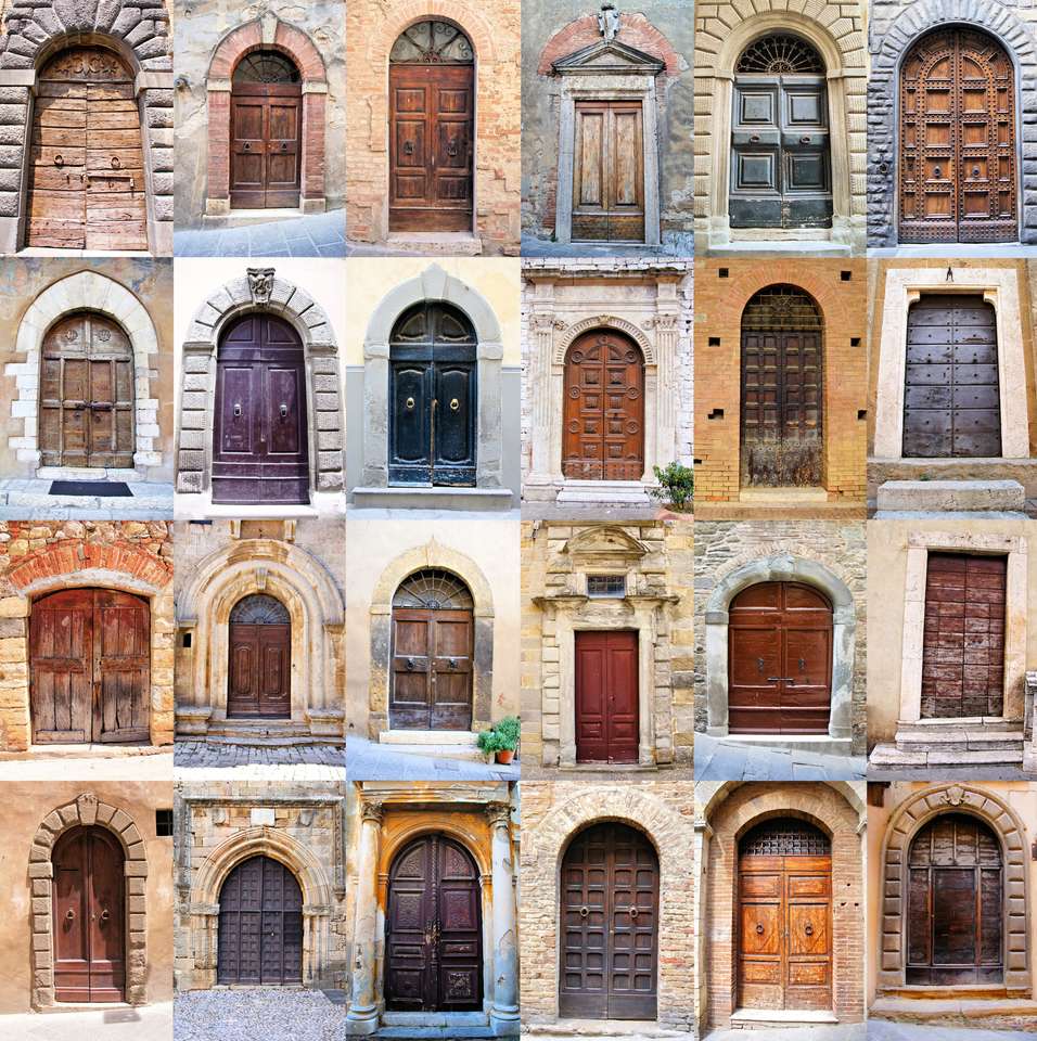Collage de nombreuses vieilles portes rustiques de Toscane, Italie puzzle en ligne