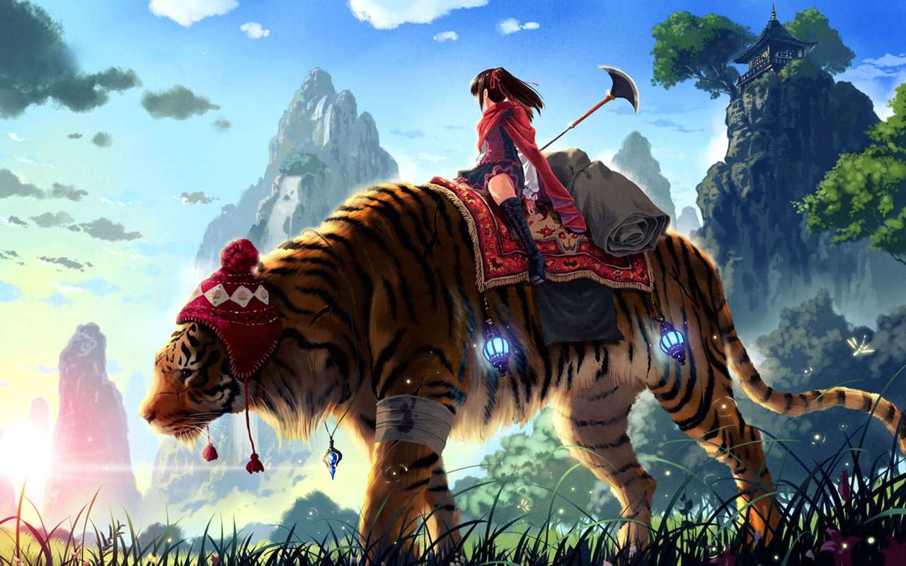 Dívka a tygr puzzle online z fotografie