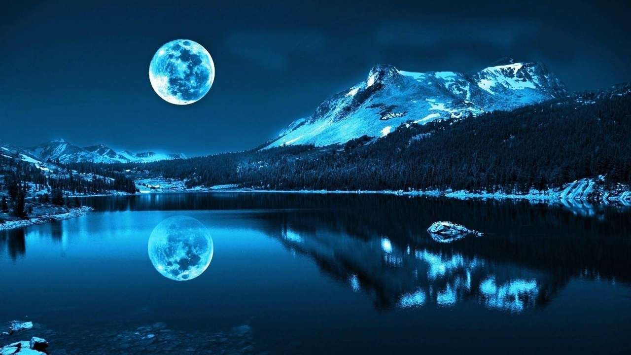 paisagem de lua cheia puzzle online a partir de fotografia