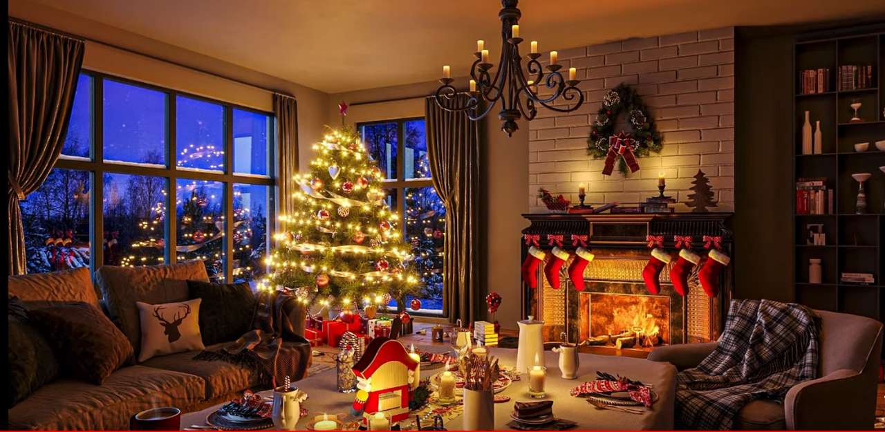 Karácsonyi idő hangulatos szobában online puzzle