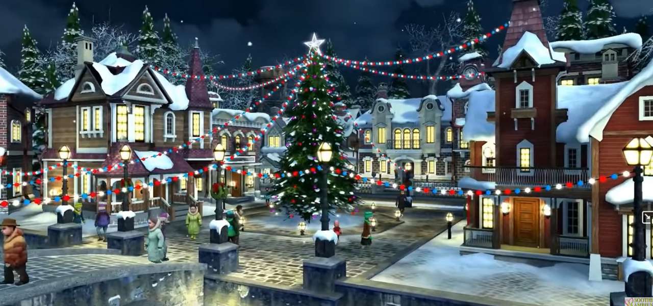 Μια πόλη με χριστουγεννιάτικο δέντρο online παζλ