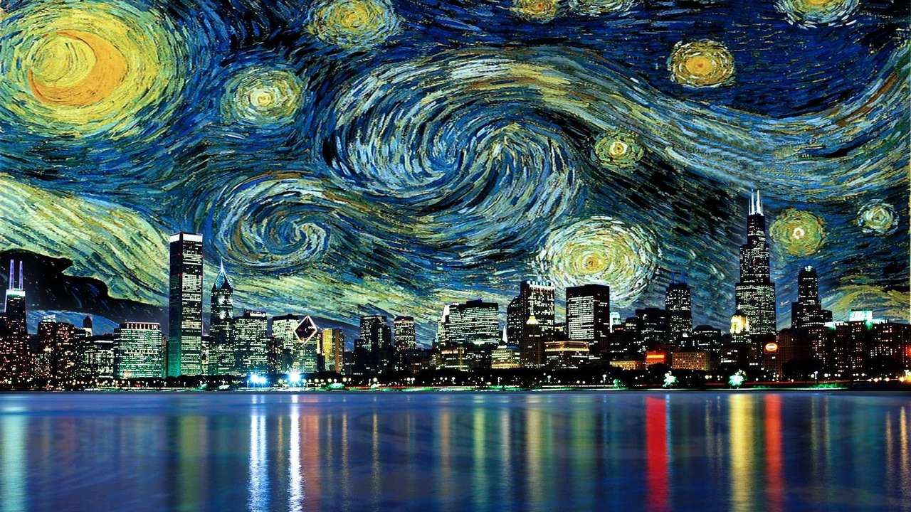 Звездный город ночью пазл онлайн из фото