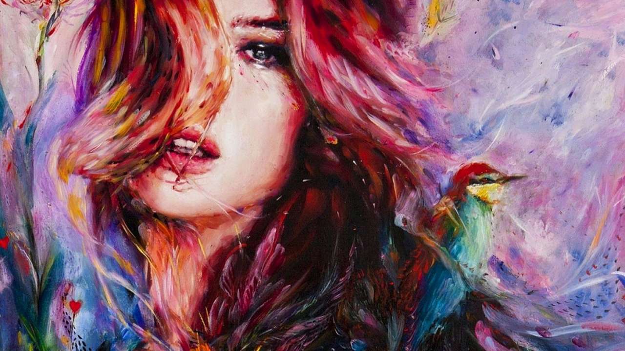 watercolor girl puzzle online from photo