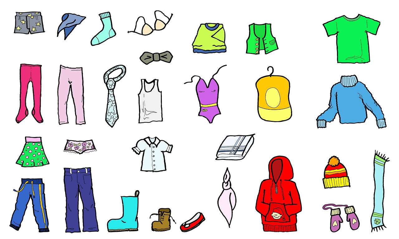 Дрехи, тениски, панталони, неща, гардероб онлайн пъзел