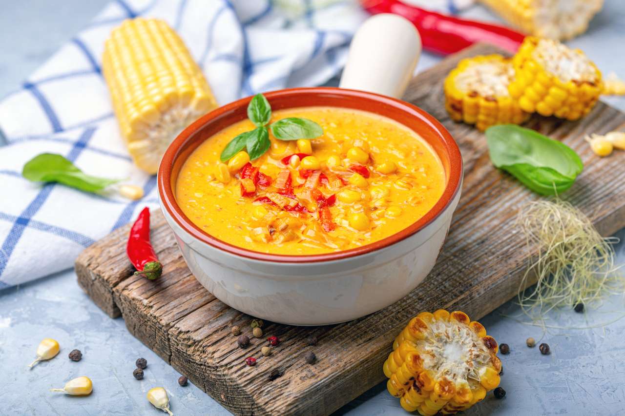 Traditional corn soup puzzle online from photo