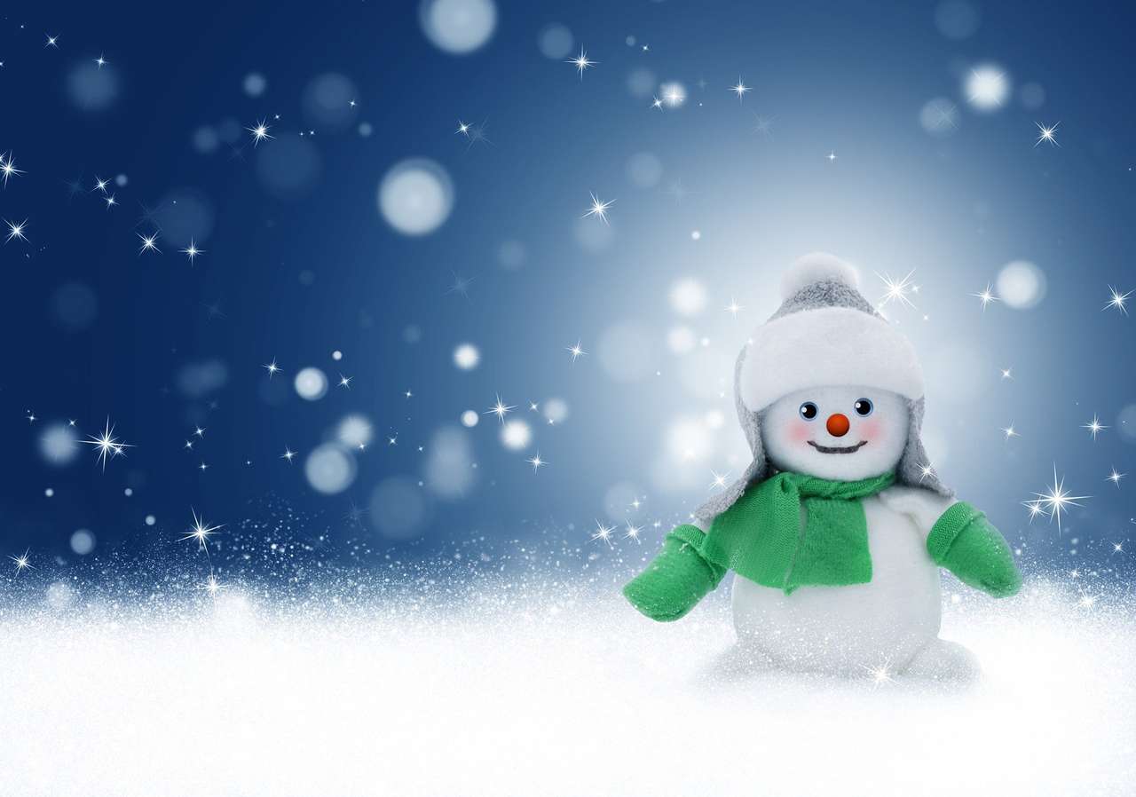 En snögubbe i vinterväder pussel online från foto