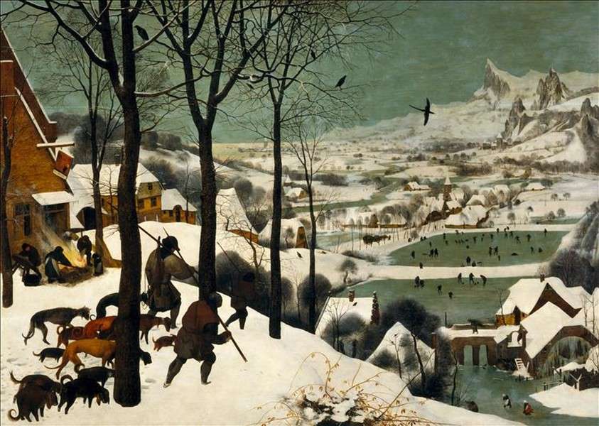 Pieter-Bruegel-The-Elder-Lovci-In-The-Snow puzzle online z fotografie