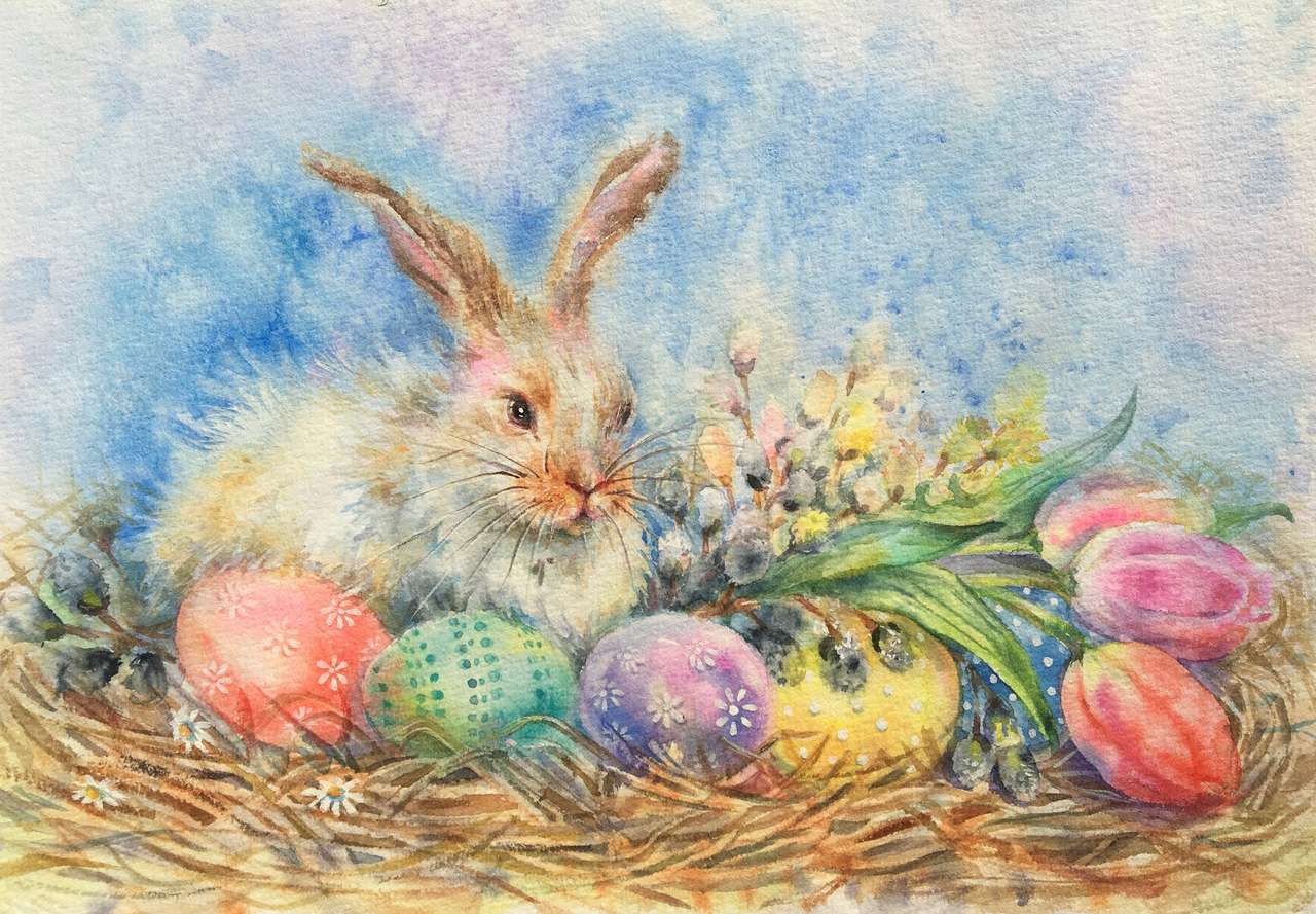 velikonoční zajíček a velikonoční vajíčka online puzzle