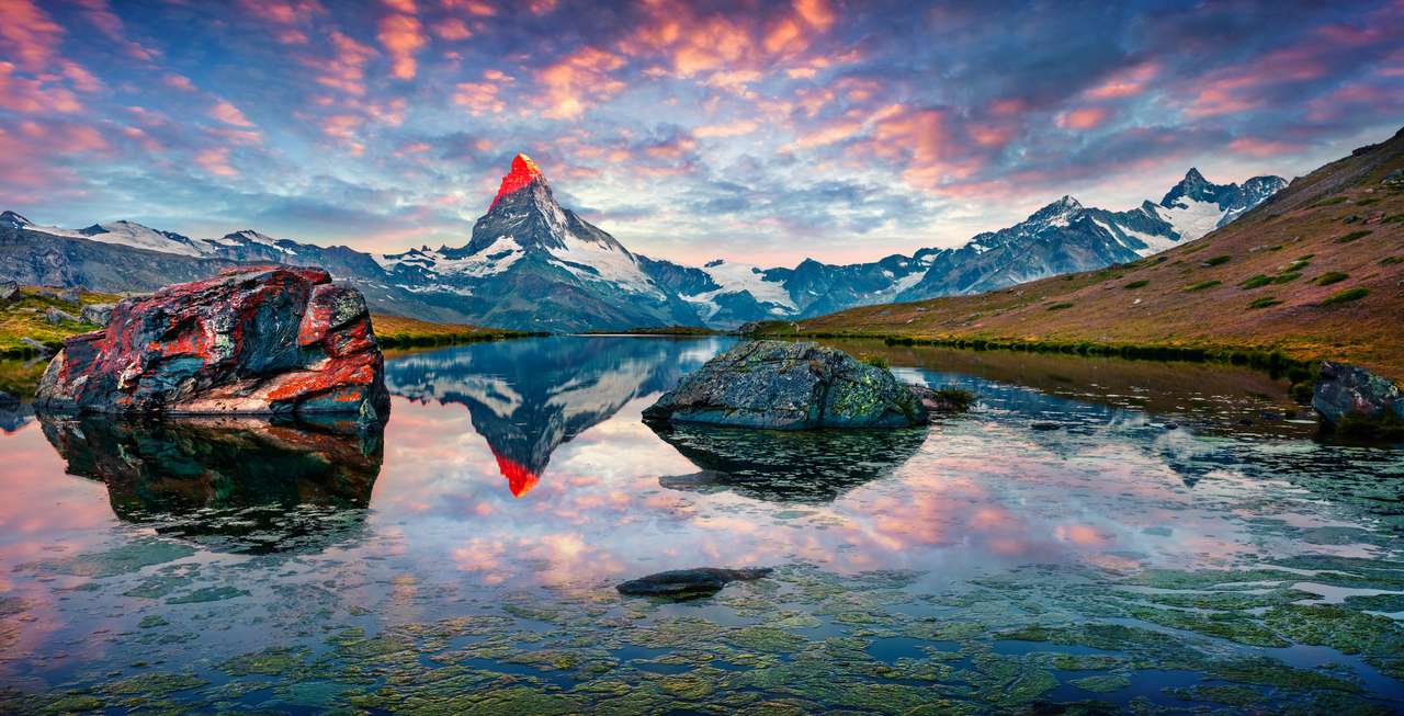 Panorama estivo colorato del lago Stellisee puzzle online