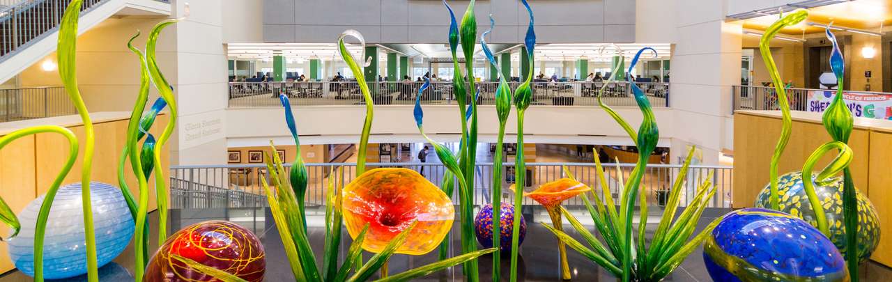 Chihuly glass at the Alvin Sherman Library puzzle online from photo
