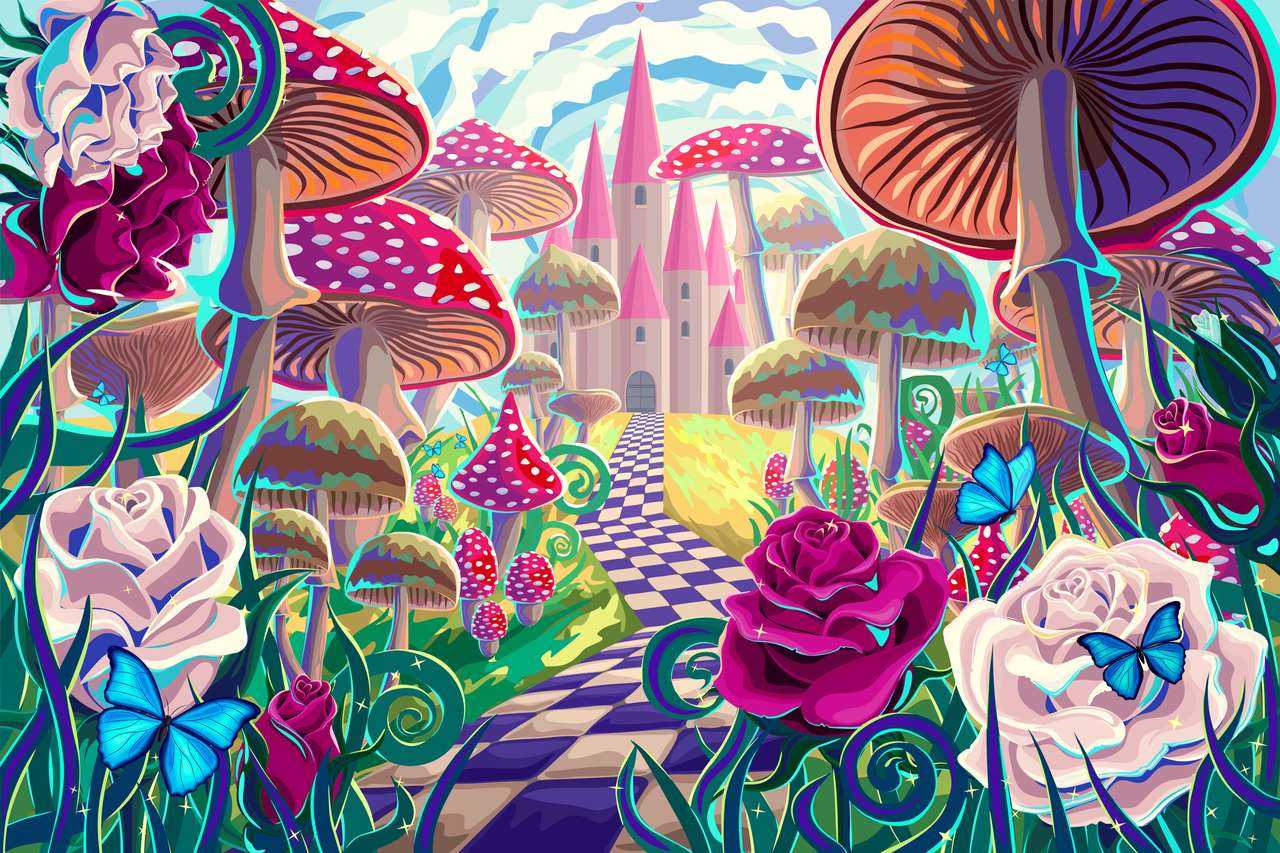 fantastisch landschap met paddenstoelen puzzel online van foto