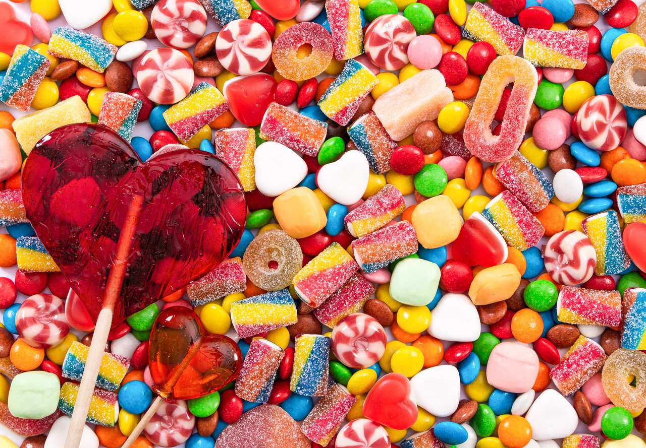 Színes nyalókák és cukorkák online puzzle