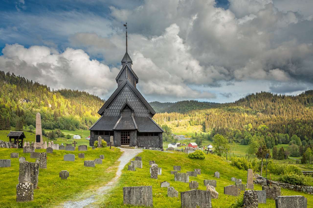 Eidsborg medieval wooden Stave Church puzzle online from photo