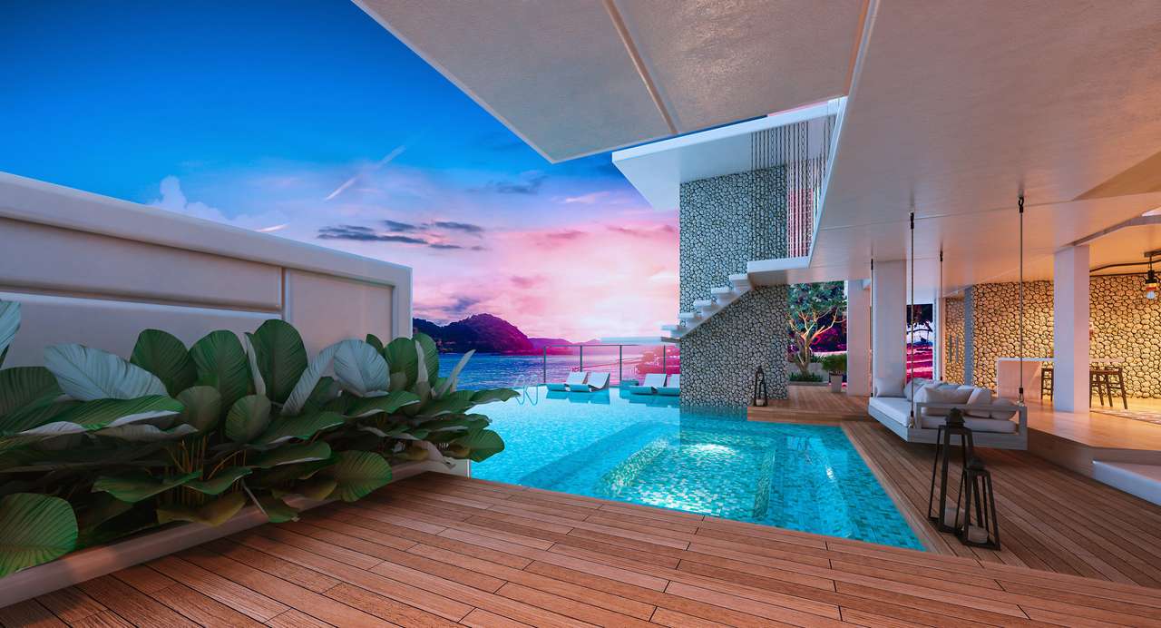 Modernt vackert hus med pool pussel online från foto