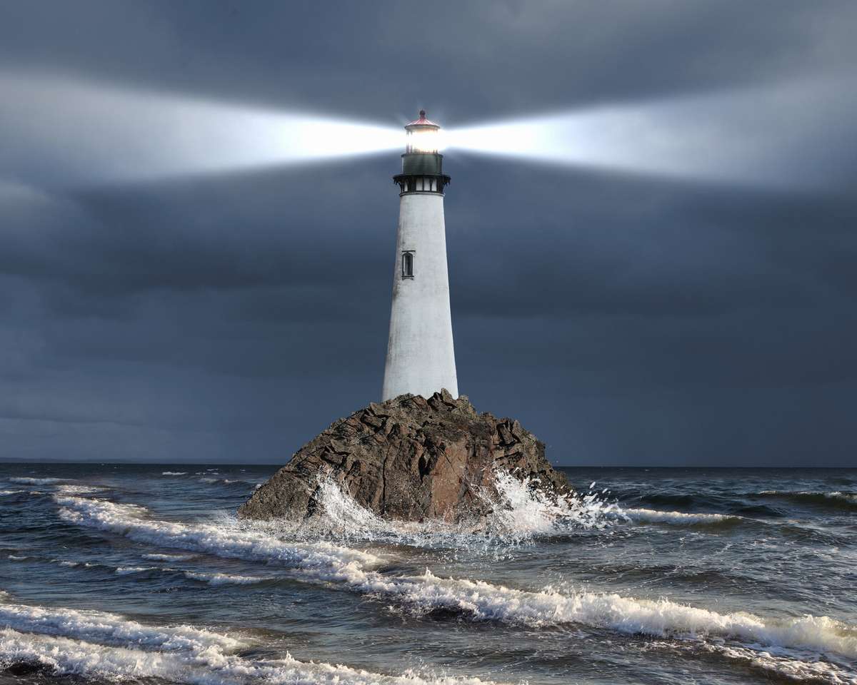Image of a lighthouse with a strong beam of light online puzzle
