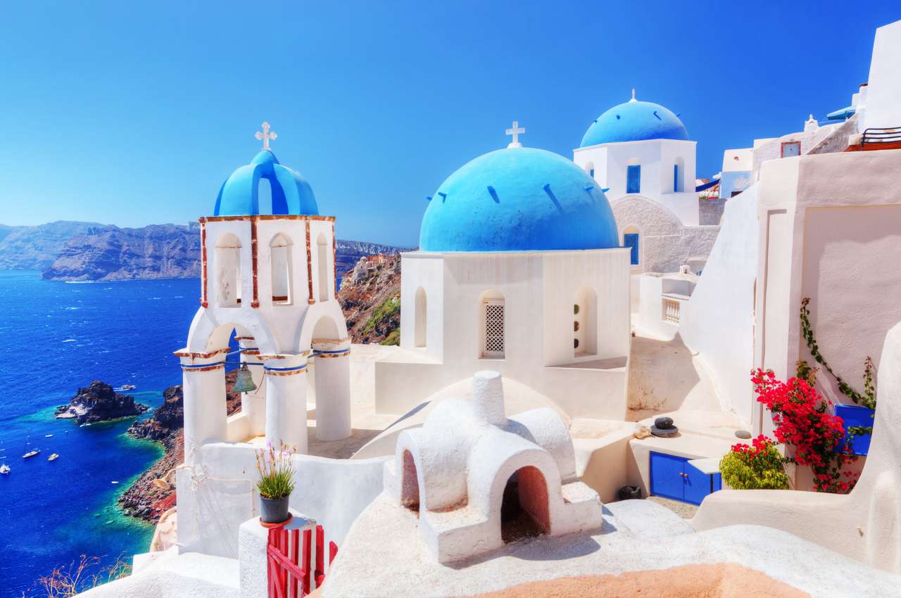 Stadt Oia auf der Insel Santorini, Griechenland. Online-Puzzle vom Foto