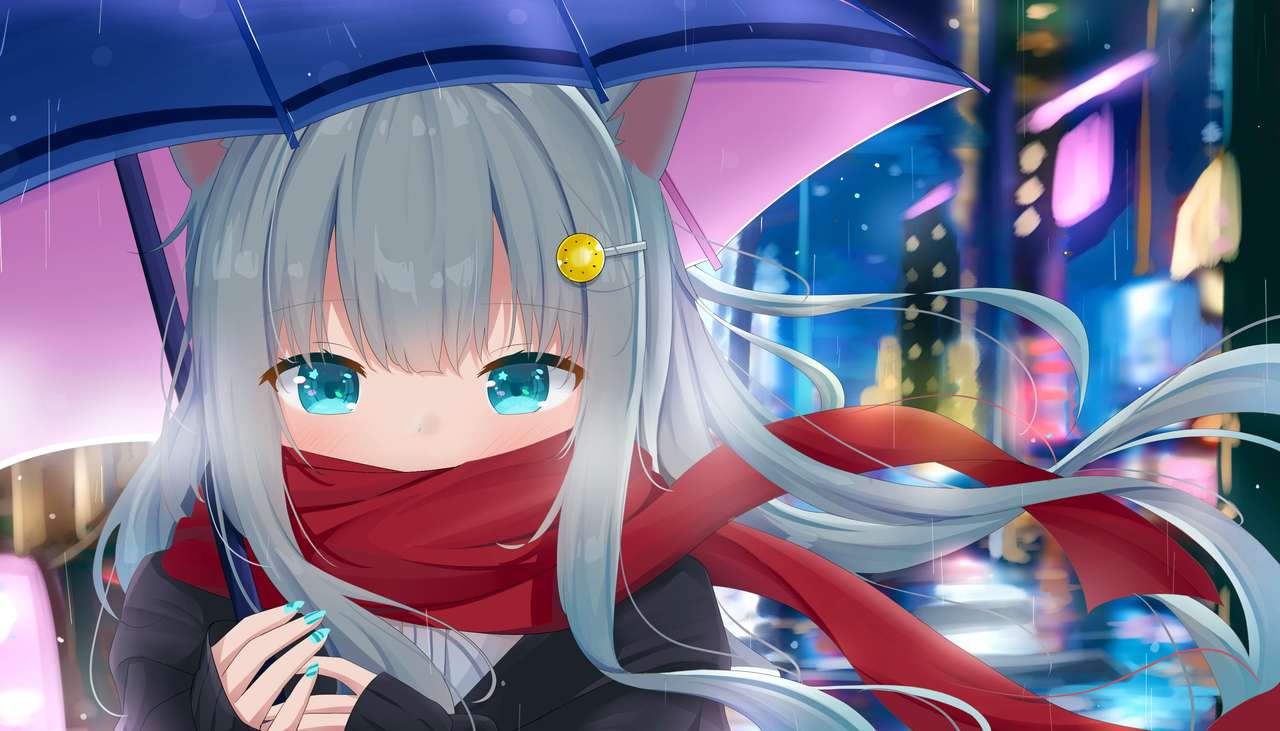 Anime girl with umbrella rompecabezas en línea