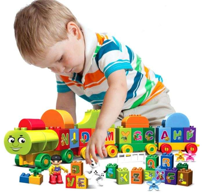 Letter train blocks puzzle online from photo