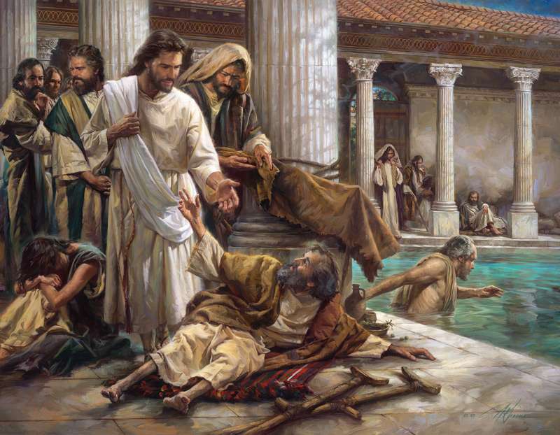 Ο Ιησούς θεραπεύει έναν κουτσό στη Bethesda online παζλ