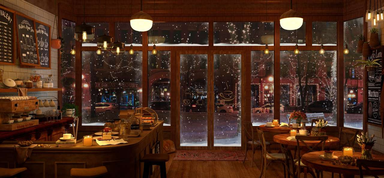 Cafetería en la nieve rompecabezas en línea