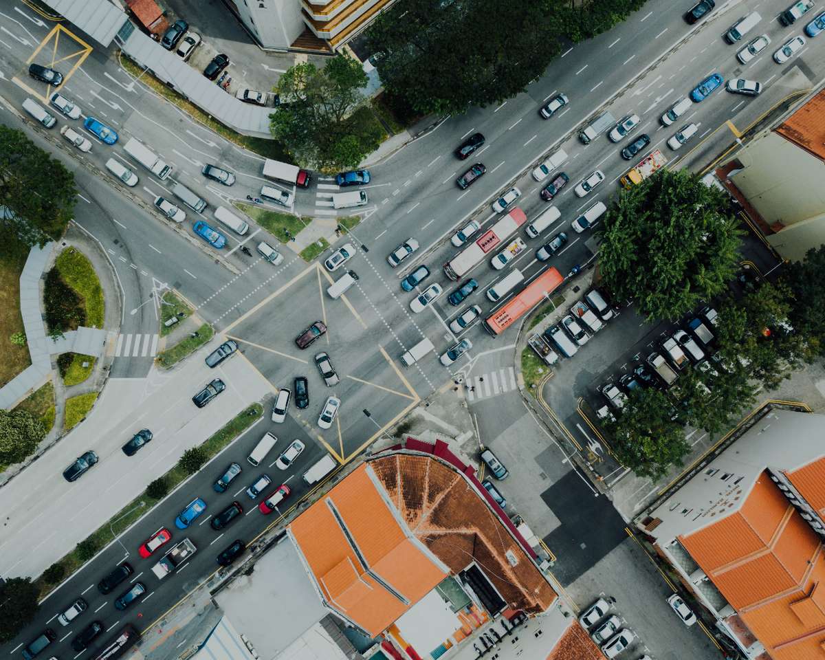 View from the drone to the intersection puzzle online from photo