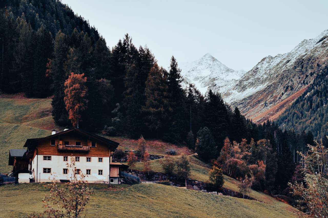 Къща с гледка към планината онлайн пъзел от снимка