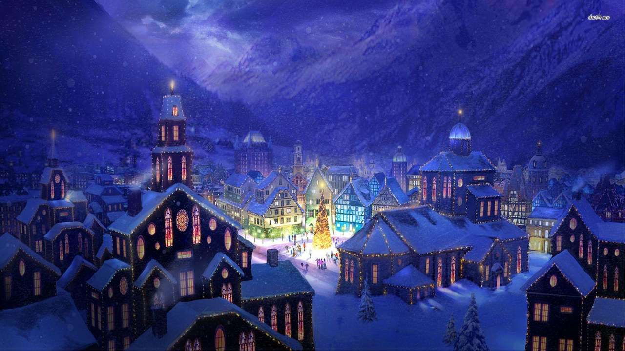 A town in winter puzzle online from photo