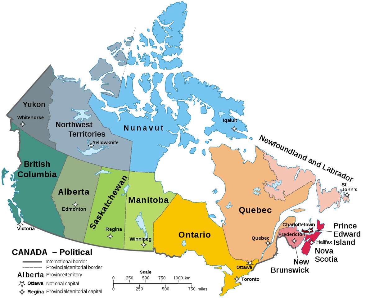Mapa Kanady puzzle online z fotografie